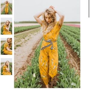 Piper and Scoot Emma Floral Jumpsuit in Mustard